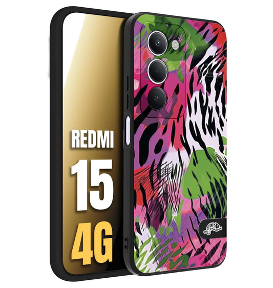 CUSTOMIZZA - Custodia cover nera morbida in tpu compatibile per Xiaomi Redmi 15 4G leopardato tigrato tiger colorata summer color verde fucsia
