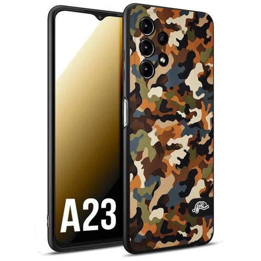 CUSTOMIZZA - Custodia cover nera morbida in tpu compatibile per Samsung A23 camouflage mimetico militare moderno blu marrone beige