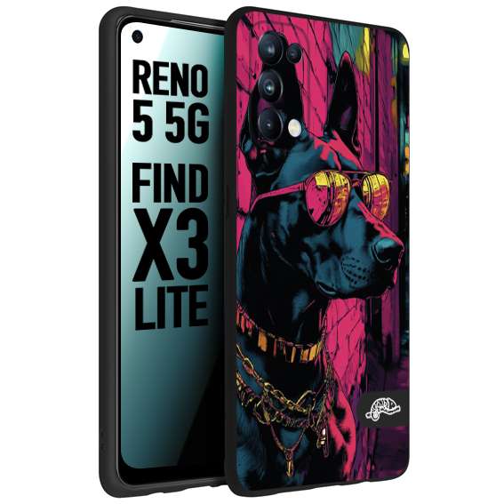 CUSTOMIZZA - Custodia cover nera morbida in tpu compatibile per Oppo Reno 5 5G animali cyberpunk dobermann cane street dog fucsia blu
