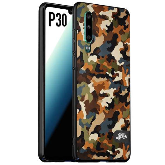 CUSTOMIZZA - Custodia cover nera morbida in tpu compatibile per Huawei P30 camouflage mimetico militare moderno blu marrone beige