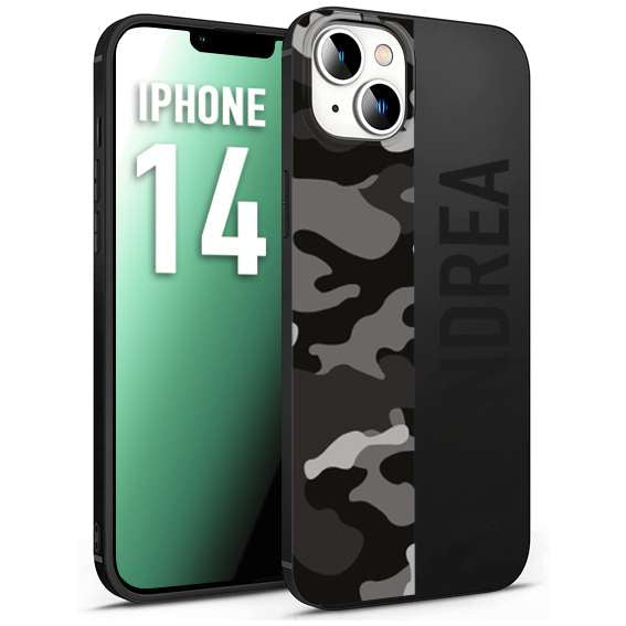 CUSTOMIZZA - Custodia cover nera morbida in tpu compatibile per iPhone 14 camouflage mimetico militare personalizzata nome