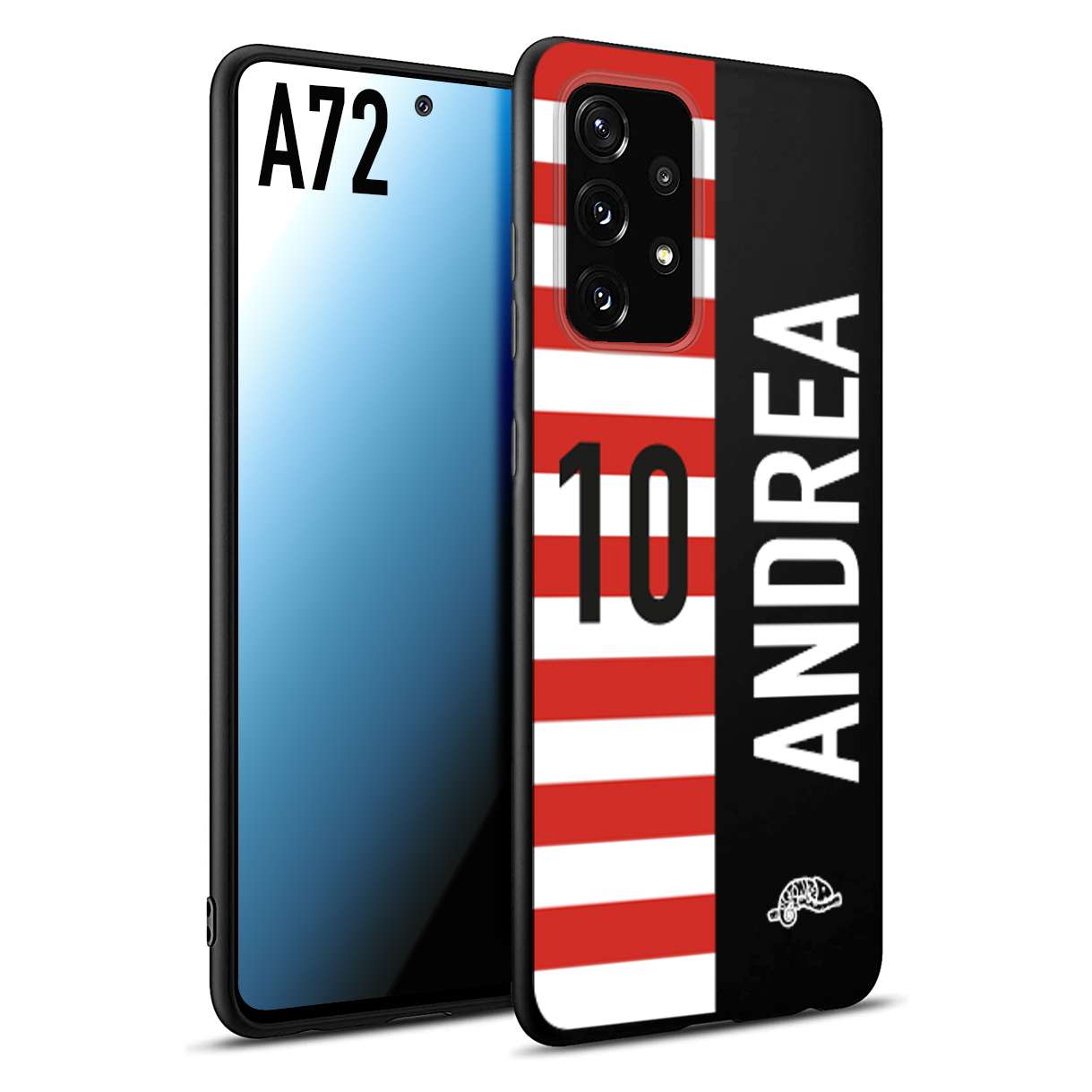 CUSTOMIZZA - Custodia cover nera morbida in tpu compatibile per Samsung A72 personalizzata calcio football nome e numero calciatori bianco rossa