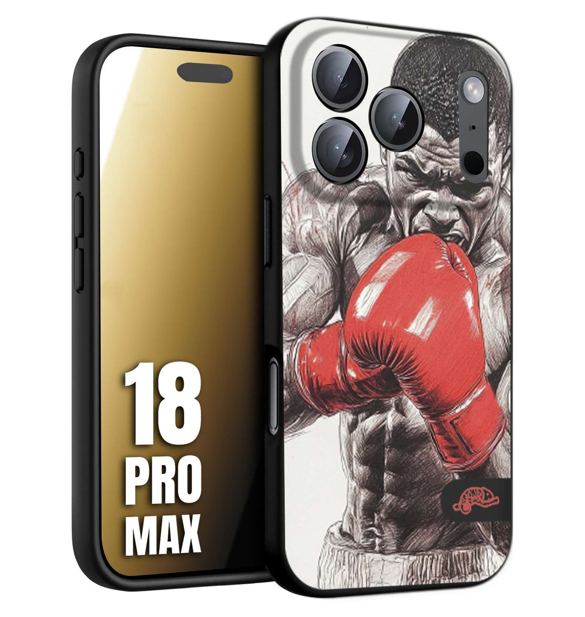 CUSTOMIZZA - Custodia cover nera morbida in tpu compatibile per iPhone 18 PRO MAX pugilato pugili disegno tattoo guantoni box pesi massimi gancio