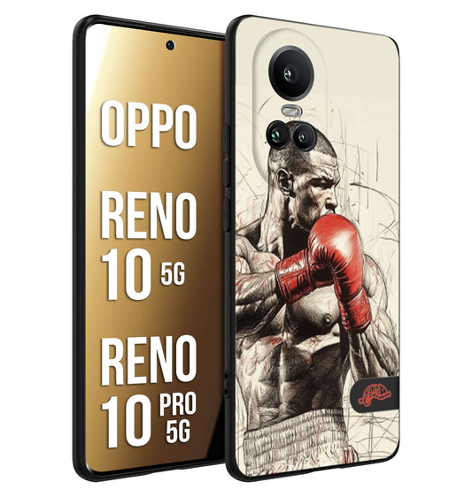CUSTOMIZZA - Custodia cover nera morbida in tpu compatibile per Oppo Reno 10 5G - 10 PRO 5G pugilato pugili disegno tattoo guantoni box sport ring
