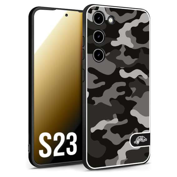 CUSTOMIZZA - Custodia cover nera morbida in tpu compatibile per Samsung S23 camouflage mimetico militare nero black grigio