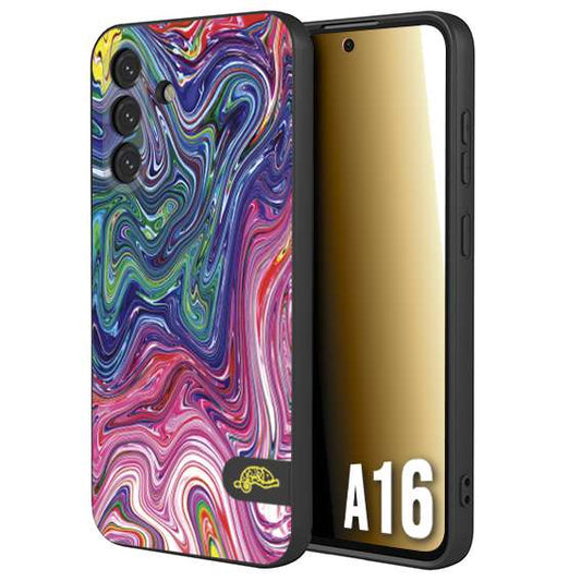 CUSTOMIZZA - Custodia cover nera morbida in tpu compatibile per Samsung A16 colorata fantasia vortice marmo arcobaleno rosa blu fucsia