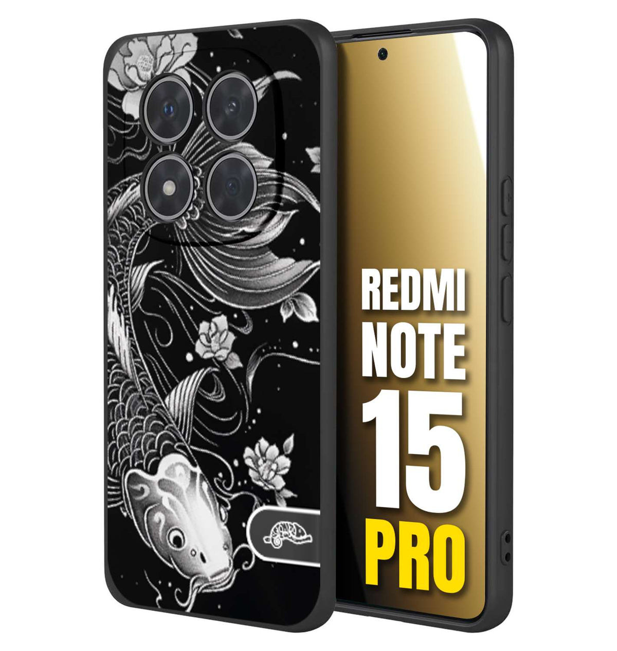 CUSTOMIZZA - Custodia cover nera morbida in tpu compatibile per Xiaomi Redmi Note 15 PRO carpa koi black and white bianco a rilievo disegnato tattoo tatuaggio