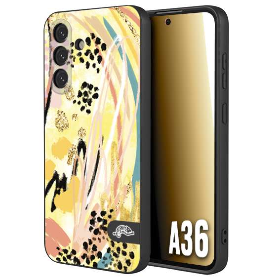 CUSTOMIZZA - Custodia cover nera morbida in tpu compatibile per Samsung A36 astratti donna flower fantasia estate gialla rosa leopardata