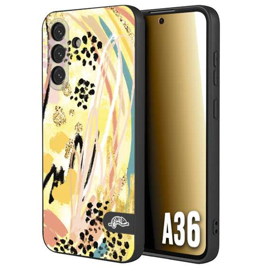CUSTOMIZZA - Custodia cover nera morbida in tpu compatibile per Samsung A36 astratti donna flower fantasia estate gialla rosa leopardata