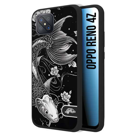 CUSTOMIZZA - Custodia cover nera morbida in tpu compatibile per Oppo Reno 4Z carpa koi black and white bianco a rilievo disegnato tattoo tatuaggio