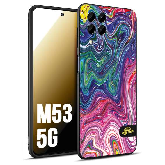 CUSTOMIZZA - Custodia cover nera morbida in tpu compatibile per Samsung M53 5G colorata fantasia vortice marmo arcobaleno rosa blu fucsia