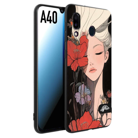CUSTOMIZZA - Custodia cover nera morbida in tpu compatibile per Samsung A40 woman flower Fantasia Floreale Design Donna e Fiori, Retro Artistico