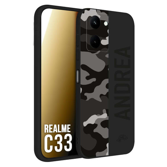 CUSTOMIZZA - Custodia cover nera morbida in tpu compatibile per Realme C33 camouflage mimetico militare personalizzata nome