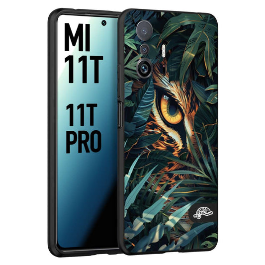 CUSTOMIZZA - Custodia cover nera morbida in tpu compatibile per Xiaomi Mi 11T - Mi 11T PRO animali color giungla tropicale occhio di giaguaro felino disegnato