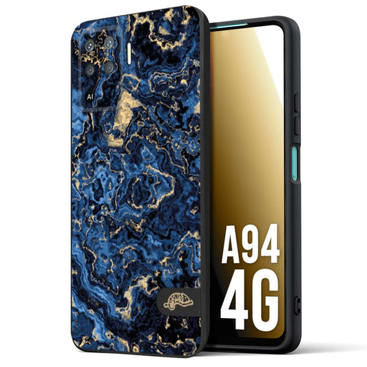 CUSTOMIZZA - Custodia cover nera morbida in tpu compatibile per Oppo A94 4G effetto marmo marble blu venature dorato psichedelico