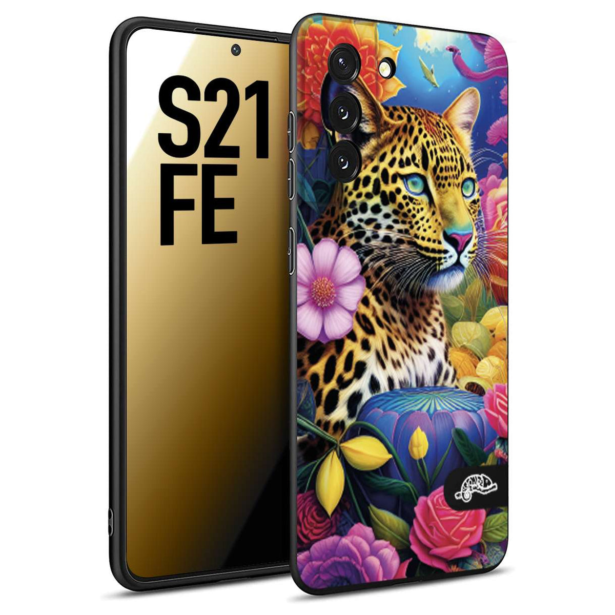 CUSTOMIZZA - Custodia cover nera morbida in tpu compatibile per Samsung S21 FE astratti donna flower fantasia leopardo ghepardo animali colorati