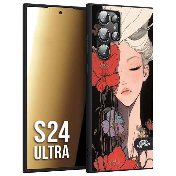 CUSTOMIZZA - Custodia cover nera morbida in tpu compatibile per Samsung S24 ULTRA woman flower Fantasia Floreale Design Donna e Fiori, Retro Artistico