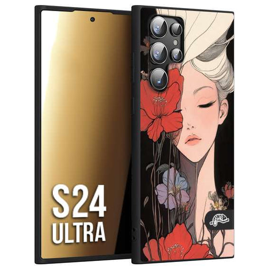 CUSTOMIZZA - Custodia cover nera morbida in tpu compatibile per Samsung S24 ULTRA woman flower Fantasia Floreale Design Donna e Fiori, Retro Artistico