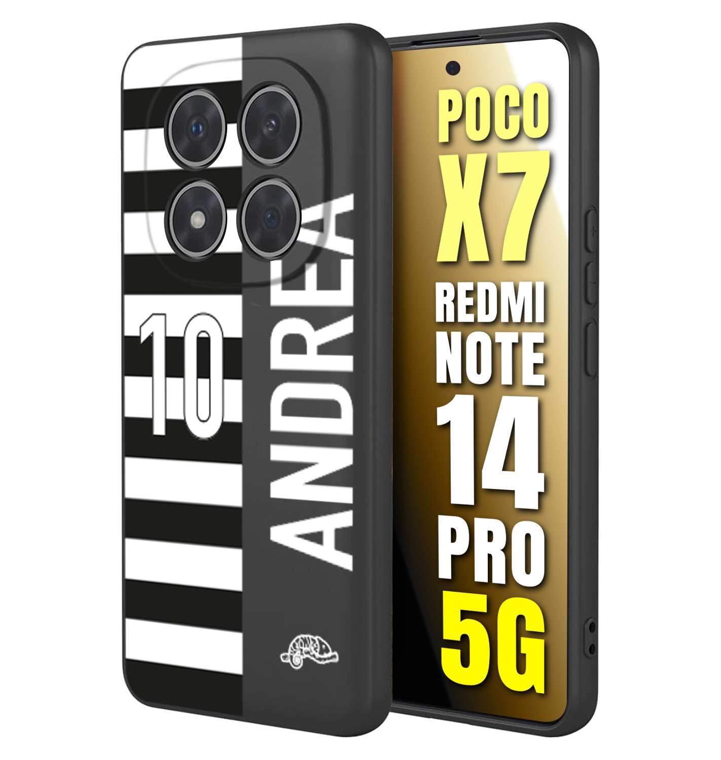 CUSTOMIZZA - Custodia cover nera morbida in tpu compatibile per Xiaomi Redmi Note 14 PRO 5G personalizzata calcio football nome e numero calciatori bianconera