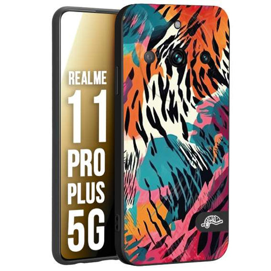 CUSTOMIZZA - Custodia cover nera morbida in tpu compatibile per Oppo Realme 11 PRO PLUS 5G leopardato maculato tigrato tiger colorata summer color