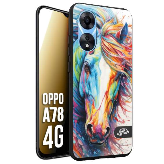 CUSTOMIZZA - Custodia cover nera morbida in tpu compatibile per Oppo A78 4G animali color cavallo horse viso colori vibranti disegnato schizzo