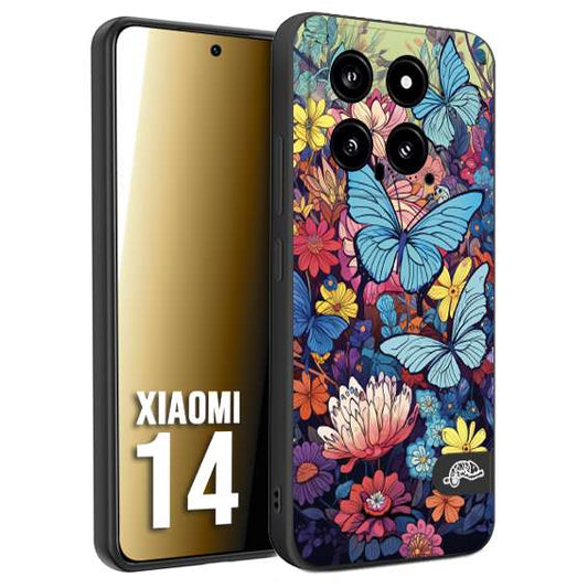 CUSTOMIZZA - Custodia cover nera morbida in tpu compatibile per Xiaomi 14 farfalle butterfly moderno donna disegnate gialla blu rosa