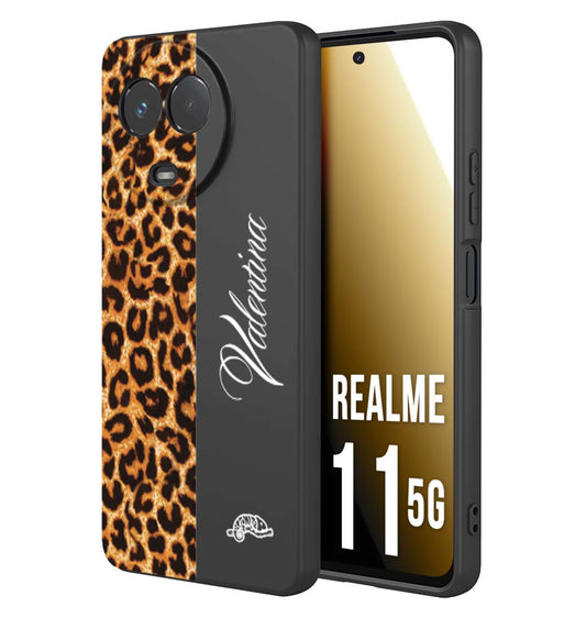 CUSTOMIZZA - Custodia cover nera morbida in tpu compatibile per Oppo Realme 11 5G custom nome scritta leopardato maculato donna marrone leopard