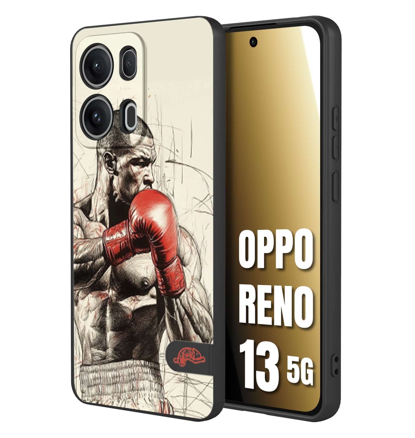 CUSTOMIZZA - Custodia cover nera morbida in tpu compatibile per Oppo Reno 13 5G pugilato pugili disegno tattoo guantoni box sport ring