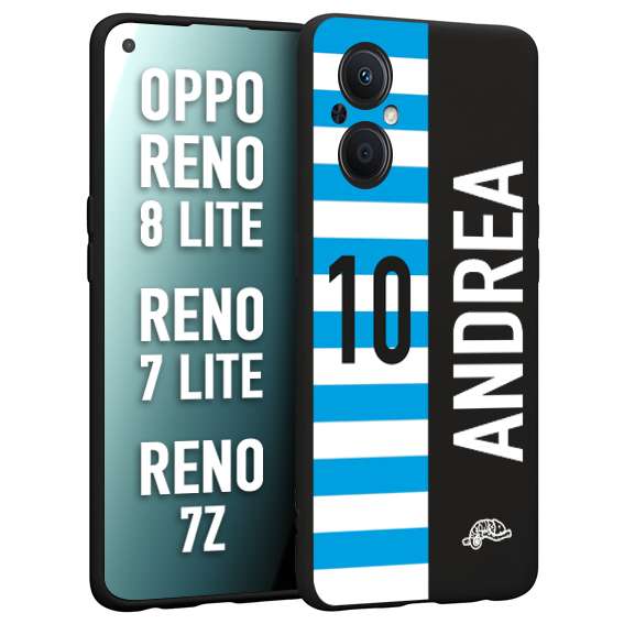 CUSTOMIZZA - Custodia cover nera morbida in tpu compatibile per Oppo Reno 7 Lite - 8 Lite - 7Z personalizzata calcio football nome e numero calciatori biancazzurri