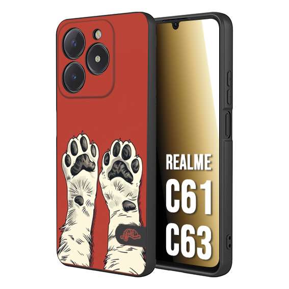 CUSTOMIZZA - Custodia cover nera morbida in tpu compatibile per Oppo C61 - C63 zampe di gatto cat paws rossa red disegnata fumetto cartoon