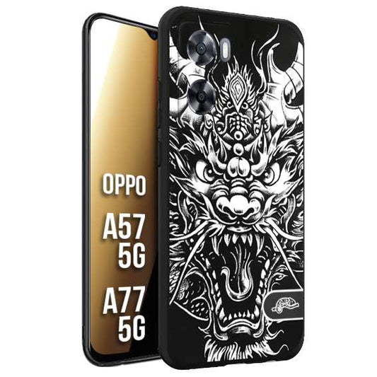 CUSTOMIZZA - Custodia cover nera morbida in tpu compatibile per Oppo A57 5G - A77 5G drago black and white bianco a rilievo disegnato tattoo tatuaggio