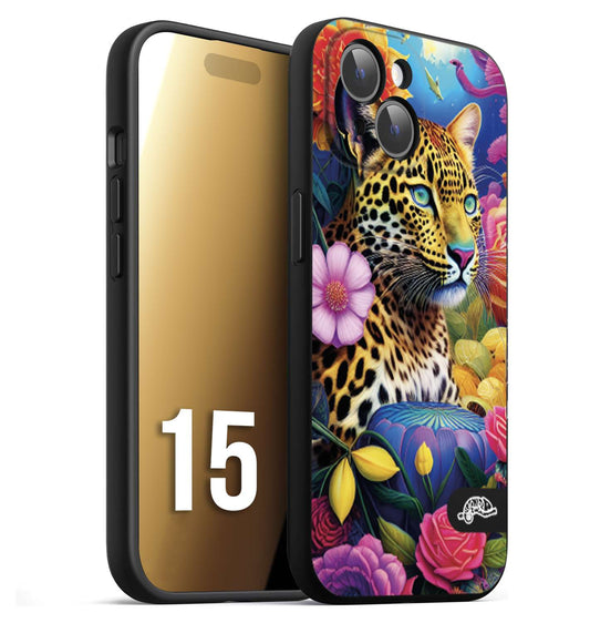 CUSTOMIZZA - Custodia cover nera morbida in tpu compatibile per iPhone 15 astratti donna flower fantasia leopardo ghepardo animali colorati