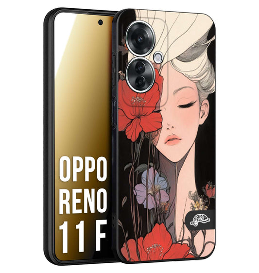 CUSTOMIZZA - Custodia cover nera morbida in tpu compatibile per Oppo Reno 11 F 5G woman flower Fantasia Floreale Design Donna e Fiori, Retro Artistico