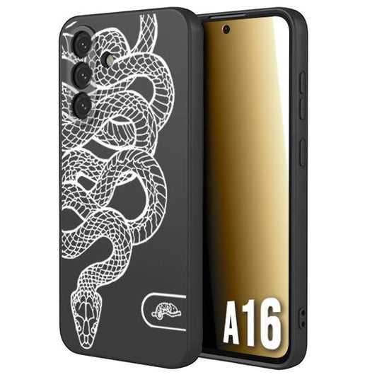 CUSTOMIZZA - Custodia cover nera morbida in tpu compatibile per Samsung A16 serpente snake bianco a rilievo disegnato tattoo tatuaggio