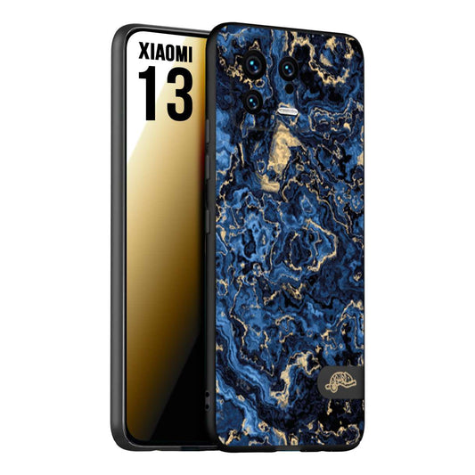 CUSTOMIZZA - Custodia cover nera morbida in tpu compatibile per Xiaomi 13 effetto marmo marble blu venature dorato psichedelico