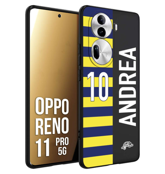 CUSTOMIZZA - Custodia cover nera morbida in tpu compatibile per Oppo Reno 11 PRO 5G personalizzata calcio football nome e numero calciatori giallo blu