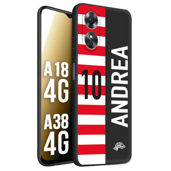 CUSTOMIZZA - Custodia cover nera morbida in tpu compatibile per Oppo A18 4G - A38 4G personalizzata calcio football nome e numero calciatori bianco rossa