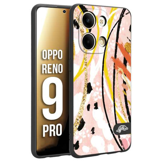 CUSTOMIZZA - Custodia cover nera morbida in tpu compatibile per Oppo Reno 9 PRO fiori astratti donna zebrato leopardato fantasia dorata gialla rosa colorata