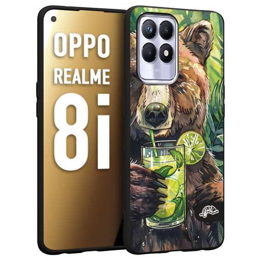 CUSTOMIZZA - Custodia cover nera morbida in tpu compatibile per Oppo Realme 8i estate disegnata cocktails animali simpatici orso bear negroni