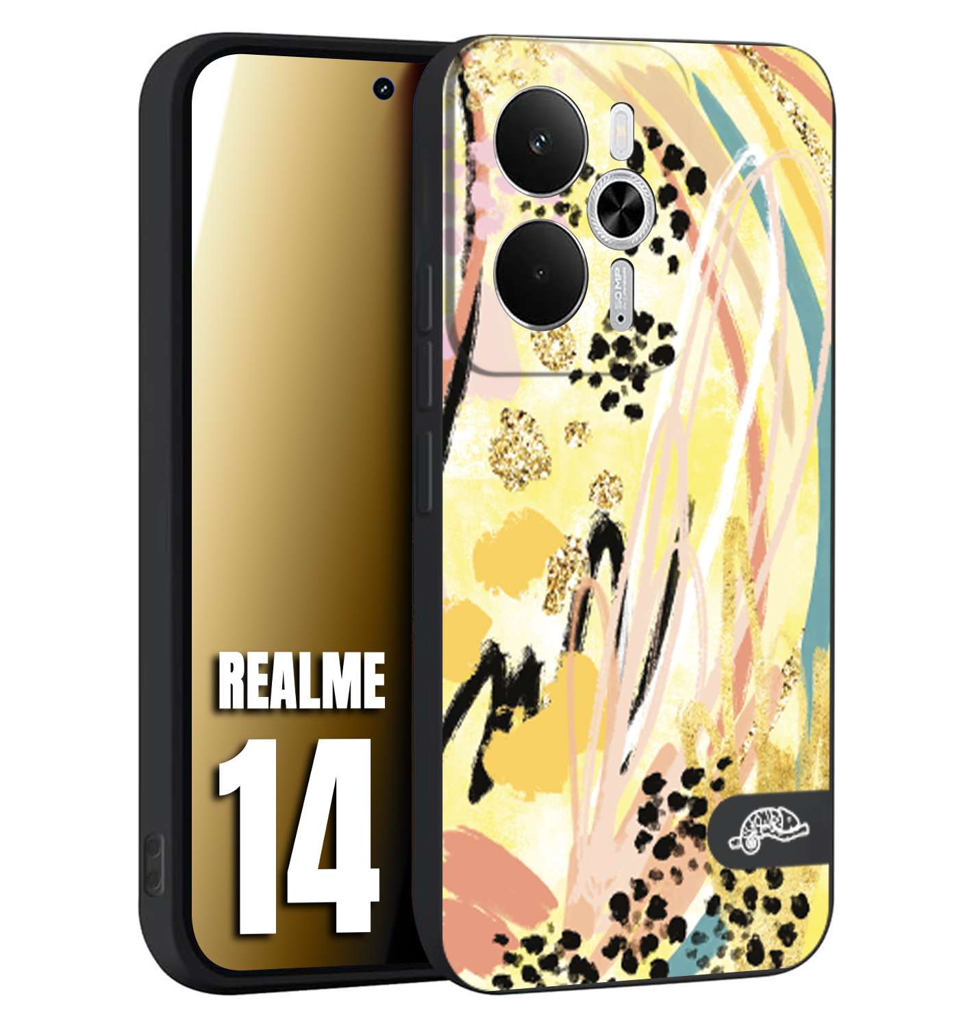 CUSTOMIZZA - Custodia cover nera morbida in tpu compatibile per Realme 14 5G astratti donna flower fantasia estate gialla rosa leopardata