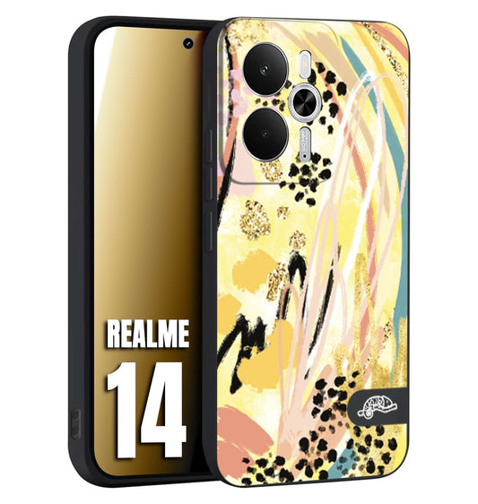 CUSTOMIZZA - Custodia cover nera morbida in tpu compatibile per Realme 14 5G astratti donna flower fantasia estate gialla rosa leopardata