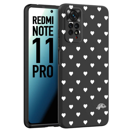 CUSTOMIZZA - Custodia cover nera morbida in tpu compatibile per Xiaomi Redmi Note 11 PRO cuori pois bianchi donna pin up vintage