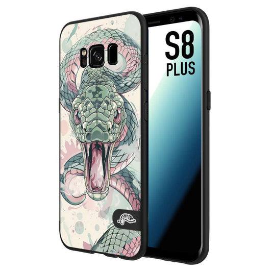 CUSTOMIZZA - Custodia cover nera morbida in tpu compatibile per Samsung S8 PLUS snake pink green serpente tatuaggio tattoo disegnato a mano