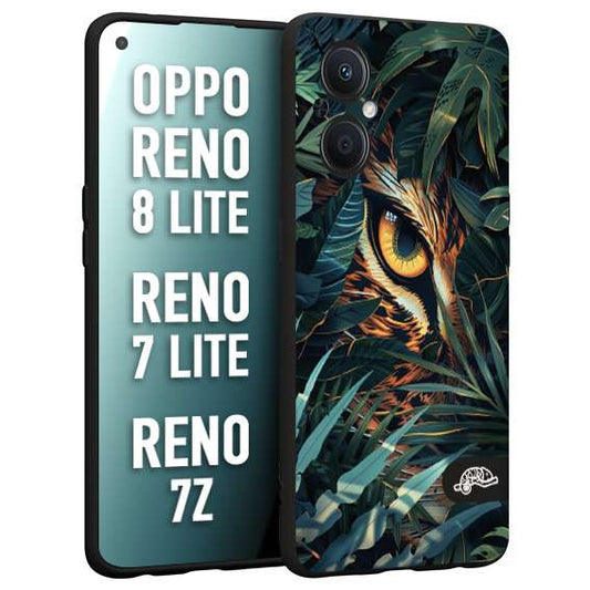 CUSTOMIZZA - Custodia cover nera morbida in tpu compatibile per Oppo Reno 7 Lite - 8 Lite - 7Z animali color giungla tropicale occhio di giaguaro felino disegnato
