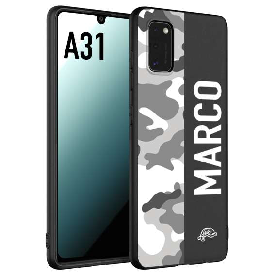 CUSTOMIZZA - Custodia cover nera morbida in tpu compatibile per Samsung A31 camouflage mimetico militare personalizzata nome bianco