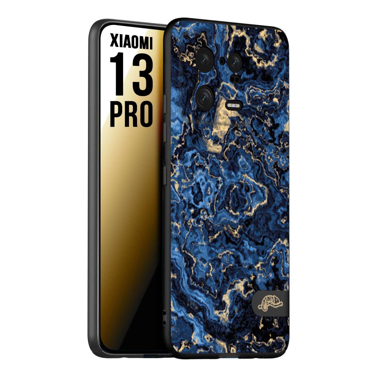 CUSTOMIZZA - Custodia cover nera morbida in tpu compatibile per Xiaomi 13 PRO effetto marmo marble blu venature dorato psichedelico