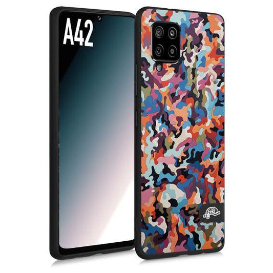 CUSTOMIZZA - Custodia cover nera morbida in tpu compatibile per Samsung A42 camouflage mimetico militare moderno blu arancio rosa