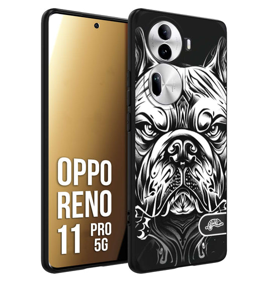 CUSTOMIZZA - Custodia cover nera morbida in tpu compatibile per Oppo Reno 11 PRO 5G bulldog bianco a rilievo disegnato tattoo tatuaggio