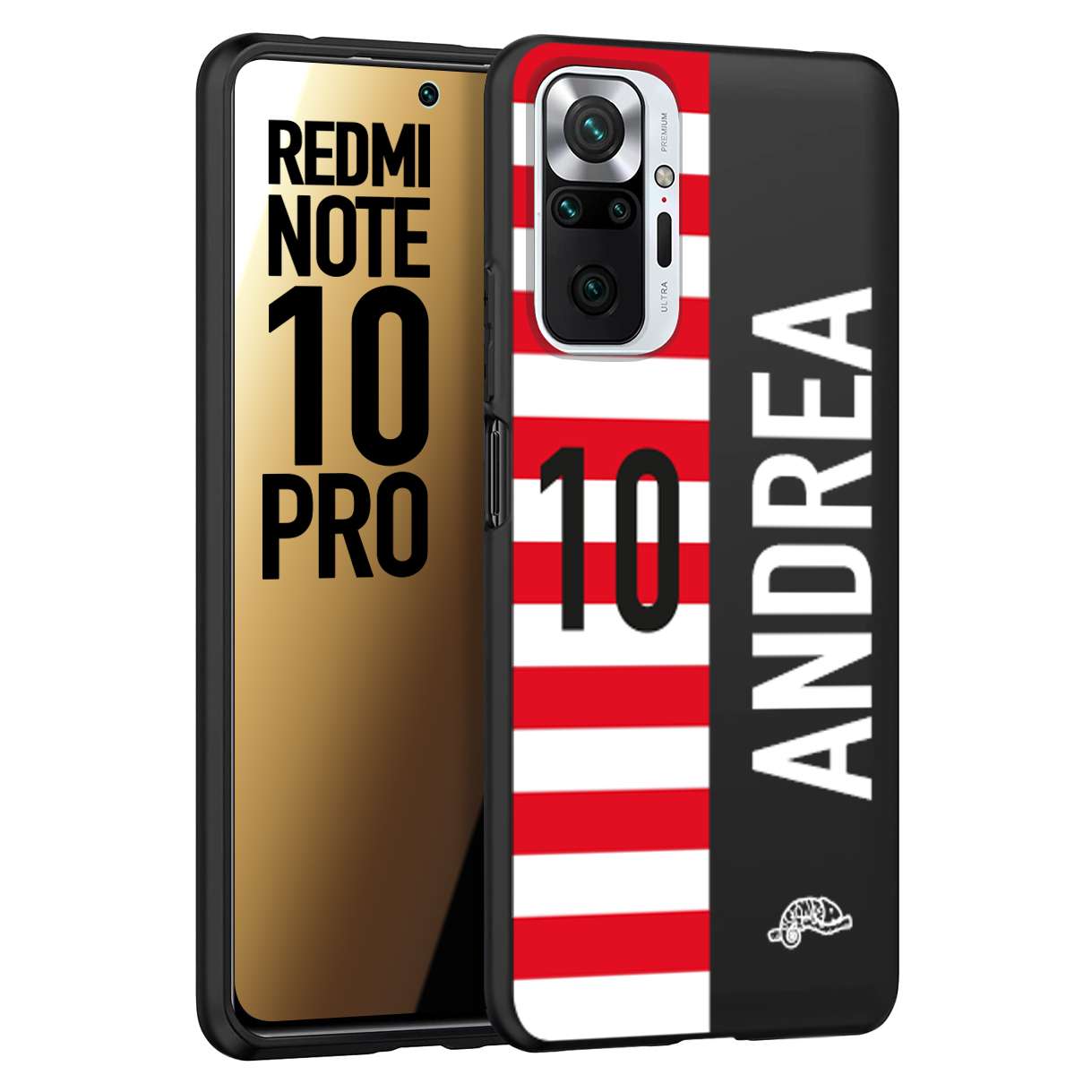 CUSTOMIZZA - Custodia cover nera morbida in tpu compatibile per Xiaomi Redmi Note 10 PRO personalizzata calcio football nome e numero calciatori bianco rossa