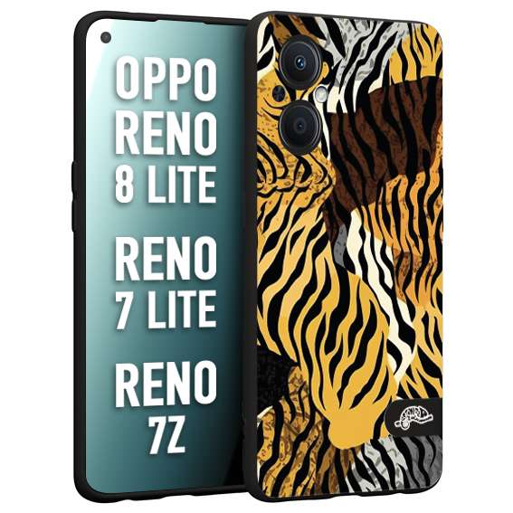 CUSTOMIZZA - Custodia cover nera morbida in tpu compatibile per Oppo Reno 7 Lite - 8 Lite - 7Z leopardato tigrato tiger colorata donna fashion estate